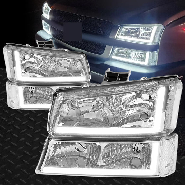 DURAFORCE For 03-07 Chevy Silverado Avalanche Headlights Bumper Lamps Chrome W/LED DRL Set