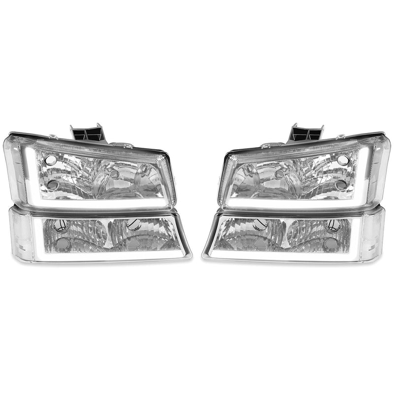 DURAFORCE For 03-07 Chevy Silverado Avalanche Headlights Bumper Lamps Chrome W/LED DRL Set