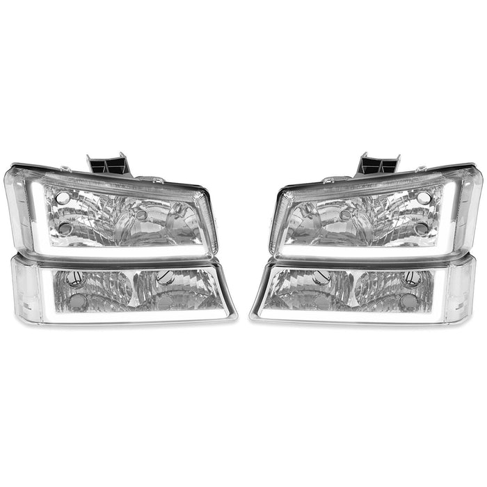 DURAFORCE For 03-07 Chevy Silverado Avalanche Headlights Bumper Lamps Chrome W/LED DRL Set