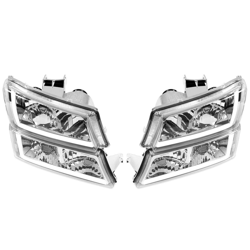 DURAFORCE For 03-07 Chevy Silverado Avalanche Headlights Bumper Lamps Chrome W/LED DRL Set