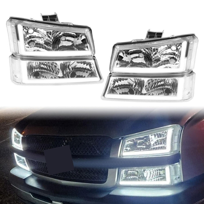 DURAFORCE For 03-07 Chevy Silverado Avalanche Headlights Bumper Lamps Chrome W/LED DRL Set