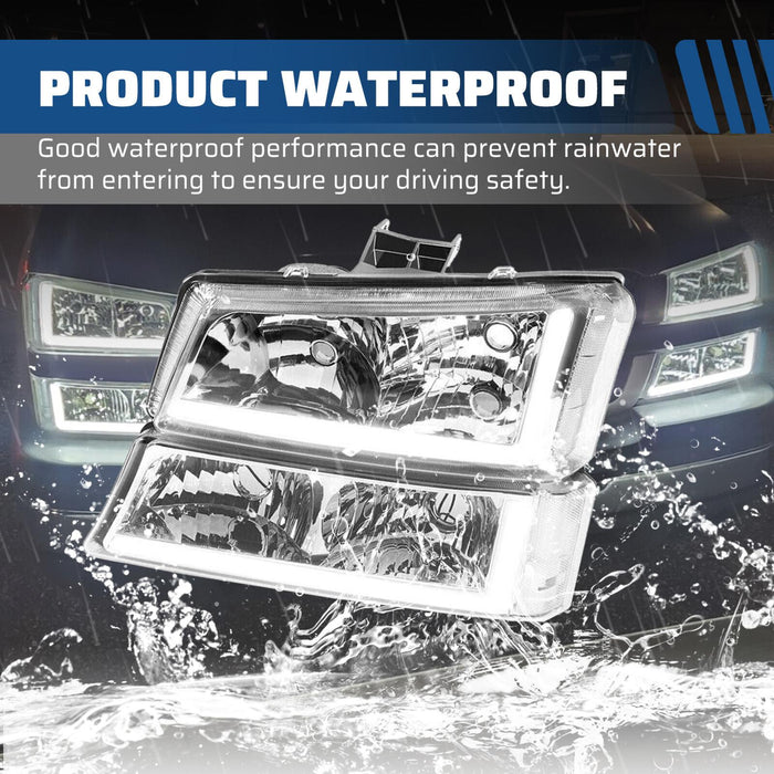 DURAFORCE For 03-07 Chevy Silverado Avalanche Headlights Bumper Lamps Chrome W/LED DRL Set