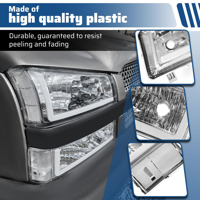 DURAFORCE For 03-07 Chevy Silverado Avalanche Headlights Bumper Lamps Chrome W/LED DRL Set