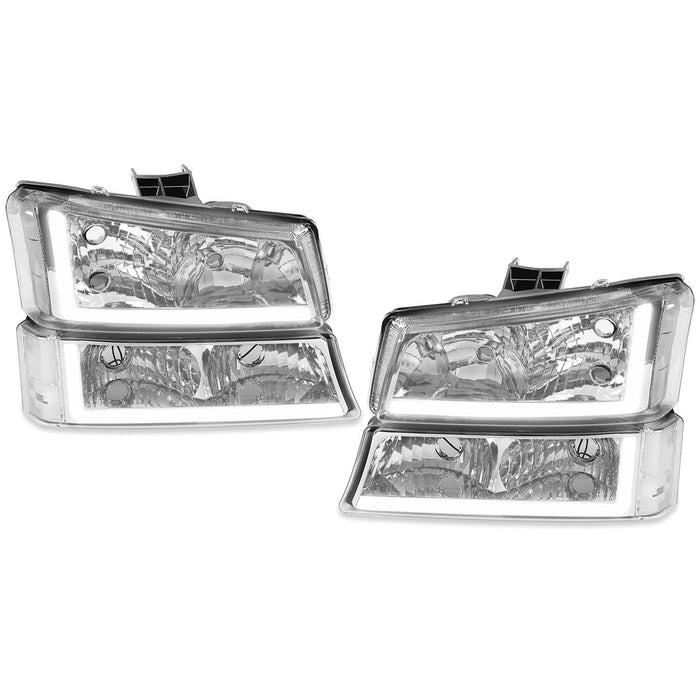 DURAFORCE For 03-07 Chevy Silverado Avalanche Headlights Bumper Lamps Chrome W/LED DRL Set