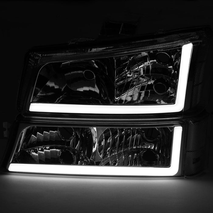 DURAFORCE For 03-07 Chevy Silverado Avalanche Headlights Bumper Lamps Chrome W/LED DRL Set