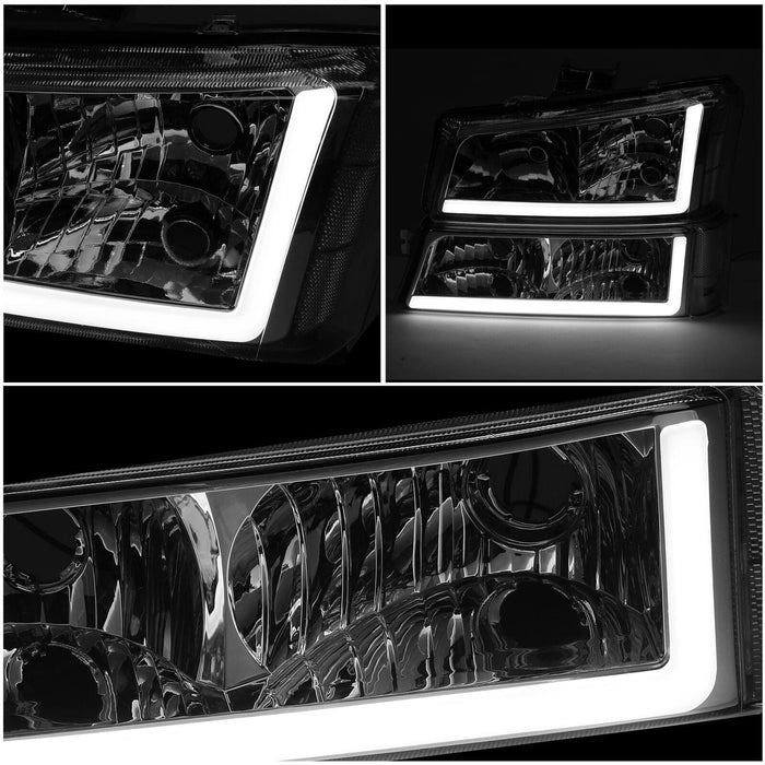DURAFORCE For 03-07 Chevy Silverado Avalanche Headlights Bumper Lamps Chrome W/LED DRL Set