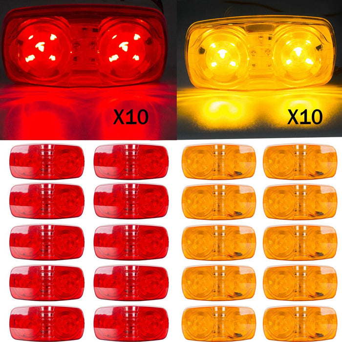 DURAFORCE 20x Amber+Red 4" Clearance Trailer RV Double Bullseye LED Marker Light 10 Diodes