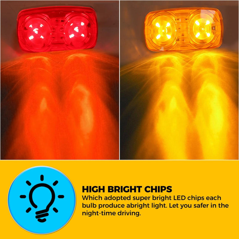 DURAFORCE 20x Amber+Red 4" Clearance Trailer RV Double Bullseye LED Marker Light 10 Diodes