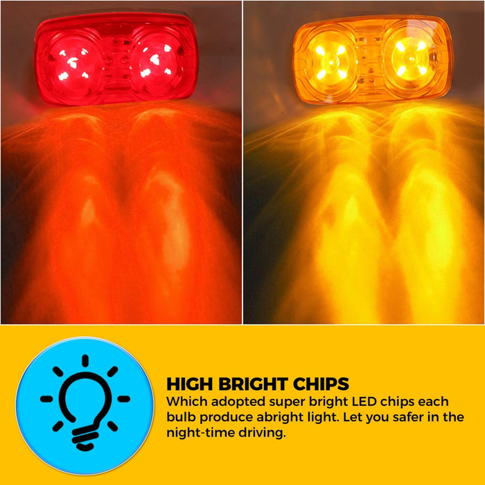 DURAFORCE 20x Amber+Red 4" Clearance Trailer RV Double Bullseye LED Marker Light 10 Diodes