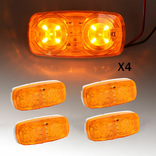 DURAFORCE 4X Amber Trailer Side Marker LED Light Double Bullseye 10 Diodes Clearance Lamp
