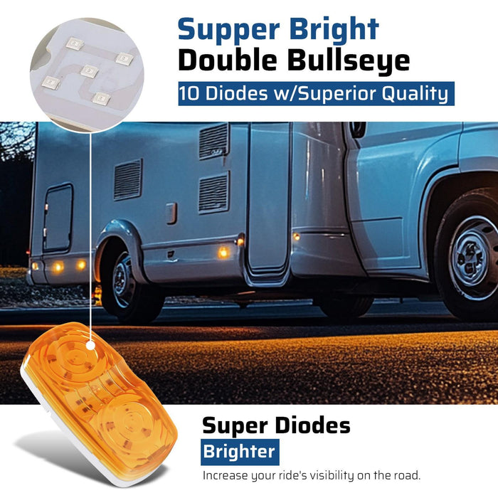 DURAFORCE 4X Amber Trailer Side Marker LED Light Double Bullseye 10 Diodes Clearance Lamp