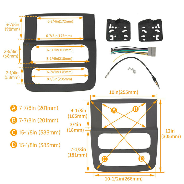 DURAFORCE Double Din Radio Stereo Dash Kit Antenna Adapter For 02-05 2003 Dodge Ram Black