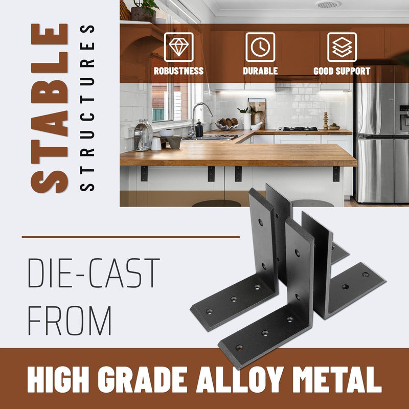 DURAFORCE 4 Heavy Duty Black Steel 6"x8" Countertop Support Brackets! Corbel Lot L Shelf