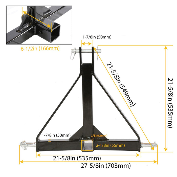 DURAFORCE 3 Point Trailer Hitch Tow Drawbar 2" Adapter Attachment For Category 1 Tractor