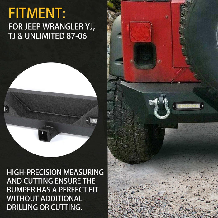 DURAFORCE Rear Bumper W/Led Light D-Rings 2" receiver Fit 87-06 Jeep Wrangler YJ TJ