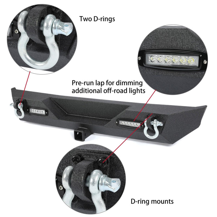 DURAFORCE Rear Bumper W/Led Light D-Rings 2" receiver Fit 87-06 Jeep Wrangler YJ TJ