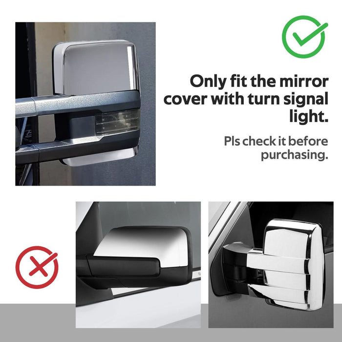DURAFORCE For 2014-2019 Chevy Silverado GMC Sierra Chrome Tow Mirror Cap Cover Assemblies