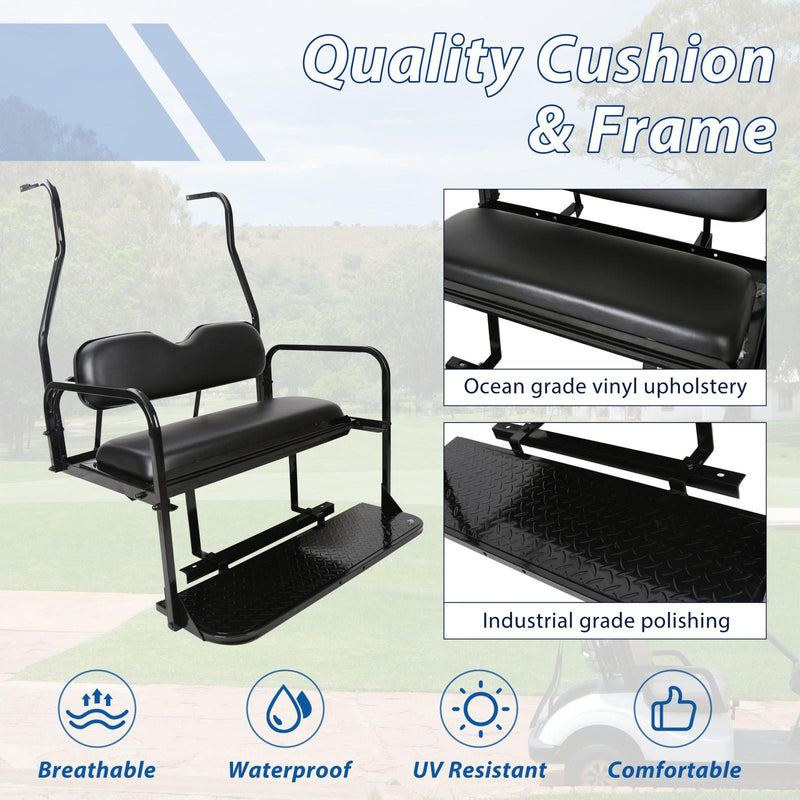 DURAFORCE Fit Club Car DS 2000.5+ Golf Cart Flip Folding Rear Back Seat Kit - Black