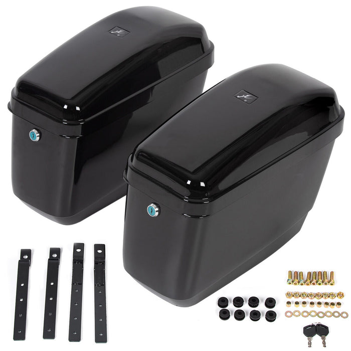 DURAFORCE Black Hard Saddle Bags Trunk Luggage Motorcycle For Harley Softail Yamaha XV SR