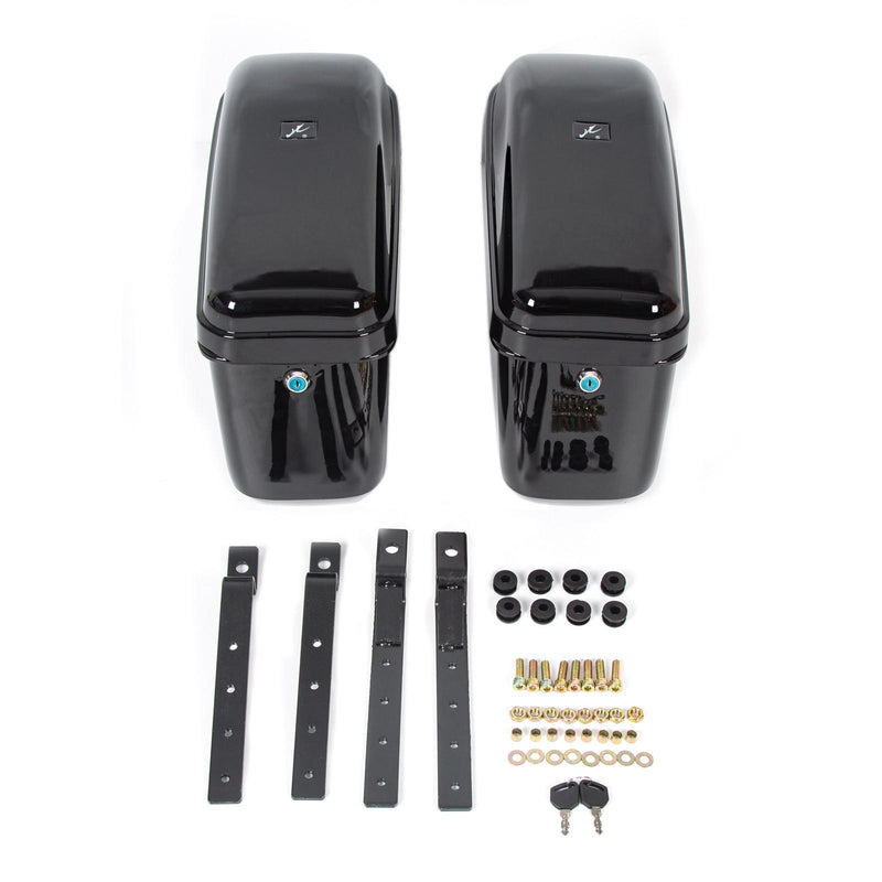 DURAFORCE Black Hard Saddle Bags Trunk Luggage Motorcycle For Harley Softail Yamaha XV SR