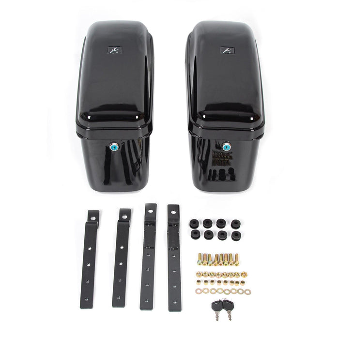 DURAFORCE Black Hard Saddle Bags Trunk Luggage Motorcycle For Harley Softail Yamaha XV SR