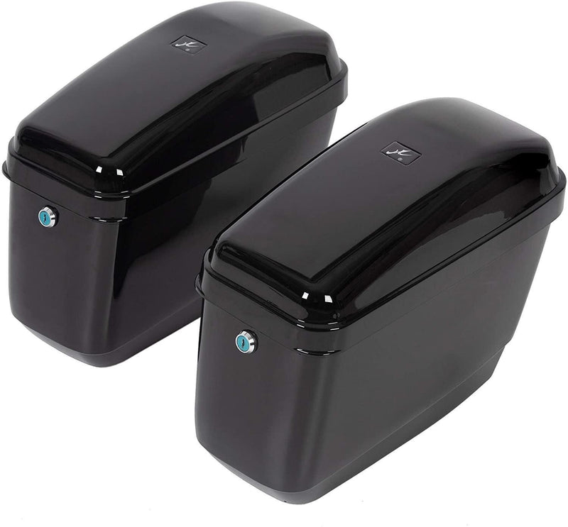 DURAFORCE Black Hard Saddle Bags Trunk Luggage Motorcycle For Harley Softail Yamaha XV SR