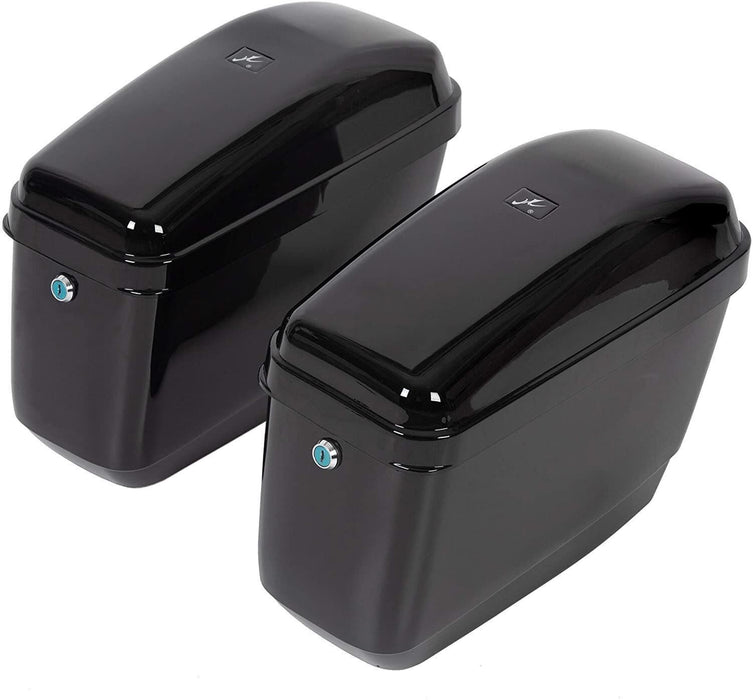 DURAFORCE Black Hard Saddle Bags Trunk Luggage Motorcycle For Harley Softail Yamaha XV SR