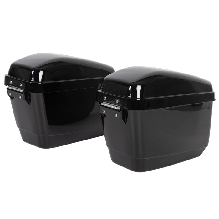 DURAFORCE Black Hard Saddle Bags Trunk Luggage Motorcycle For Harley Softail Yamaha XV SR