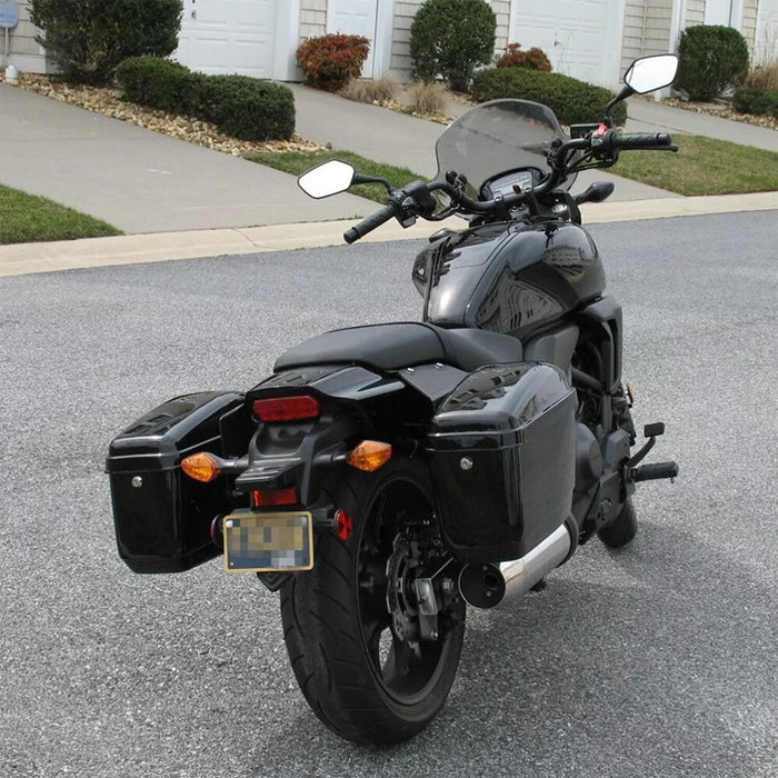 DURAFORCE Black Hard Saddle Bags Trunk Luggage Motorcycle For Harley Softail Yamaha XV SR