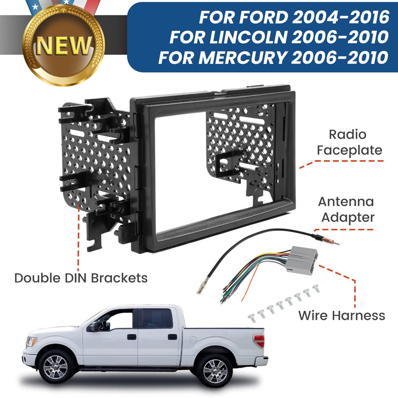 DURAFORCE Radio Stereo Double Din Dash Kit W/ harness For 2005-16 Ford F250/F350/F450/F550