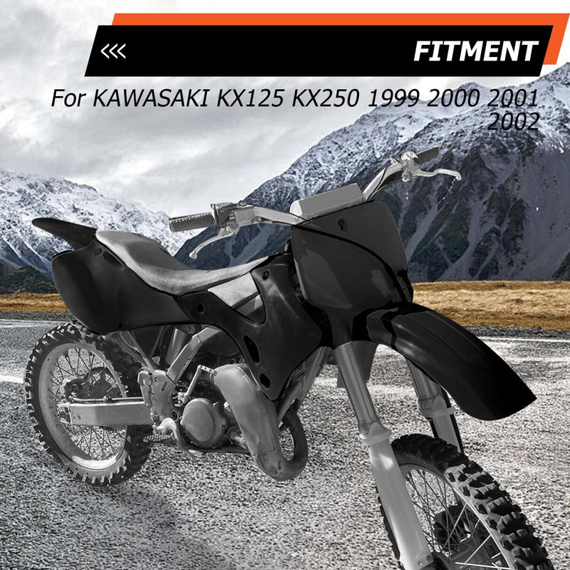 DURAFORCE Black Restyle Plastic Kit Fairing Bodywork For KAWASAKI KX125 KX250 1999-2002