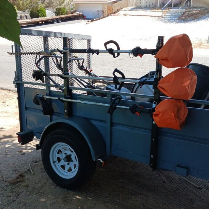 DURAFORCE 3-Place Weeder Trimmer Rack Holder for Enclosed Landscape Trailer Lockable