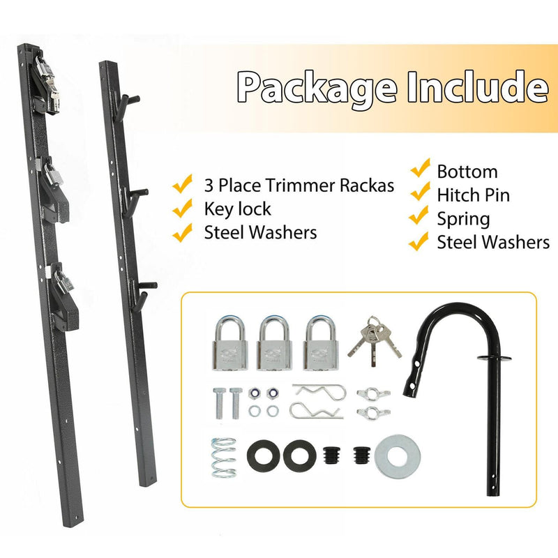 DURAFORCE 3-Place Weeder Trimmer Rack Holder for Enclosed Landscape Trailer Lockable