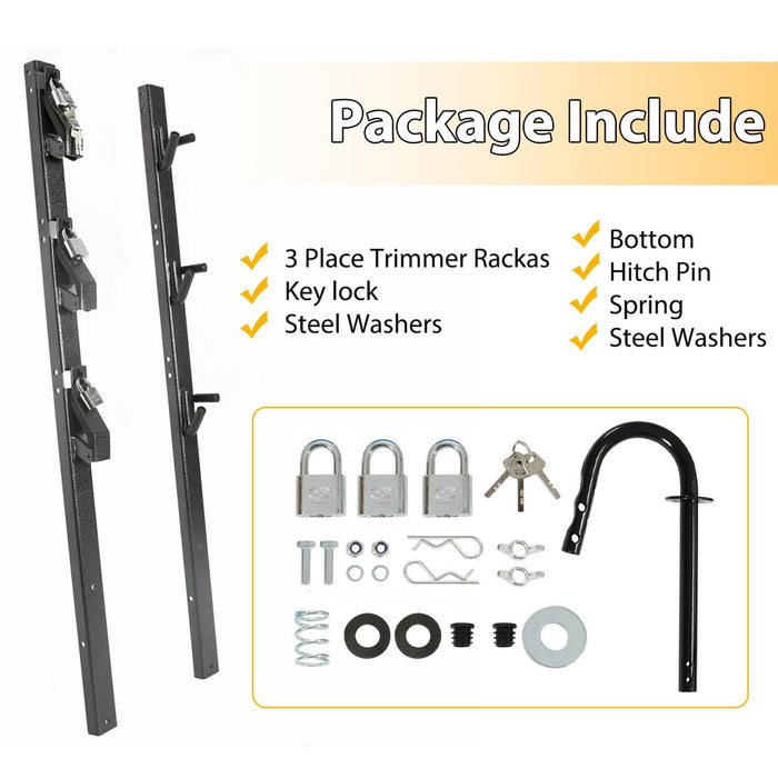 DURAFORCE 3-Place Weeder Trimmer Rack Holder for Enclosed Landscape Trailer Lockable