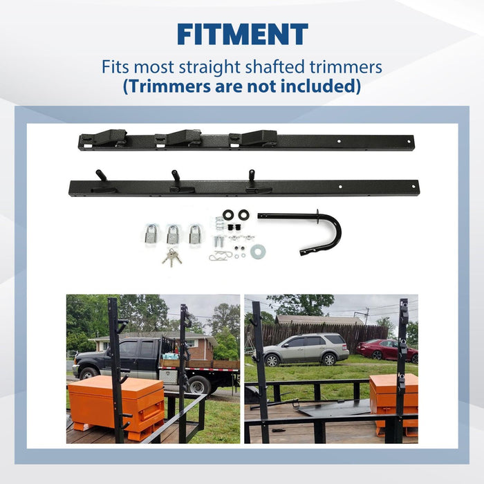 DURAFORCE 3-Place Weeder Trimmer Rack Holder for Enclosed Landscape Trailer Lockable