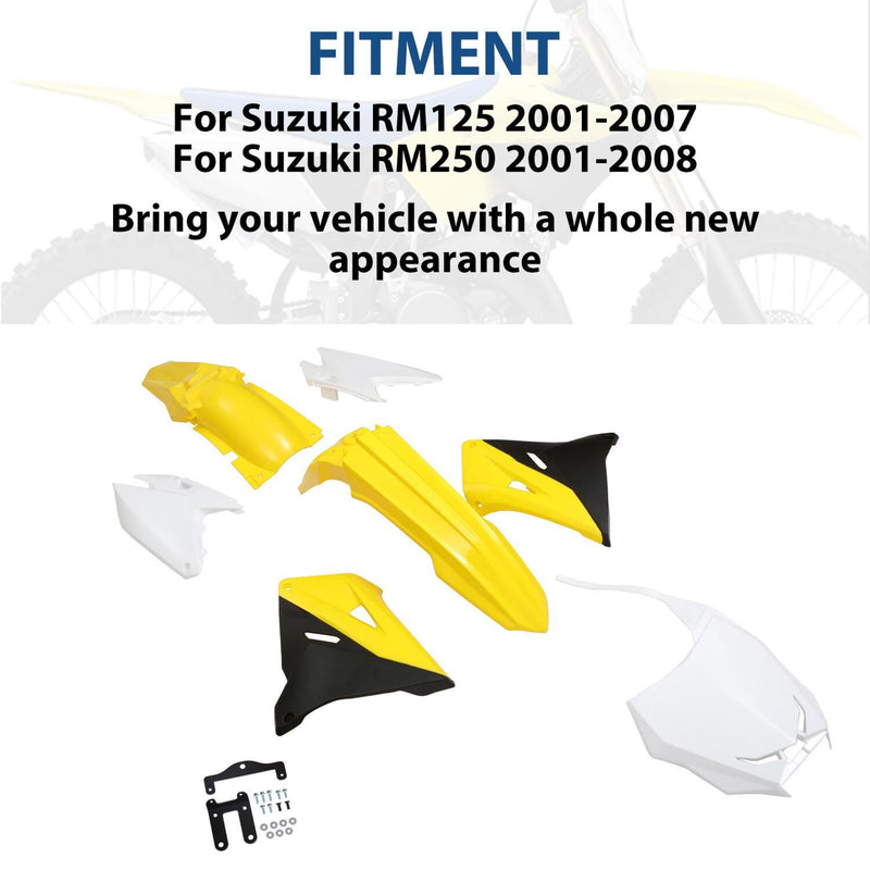 DURAFORCE For Suzuki RM125 RM250 01-08 Restyled Complete Plastics Kit Fairing BodyWork Set