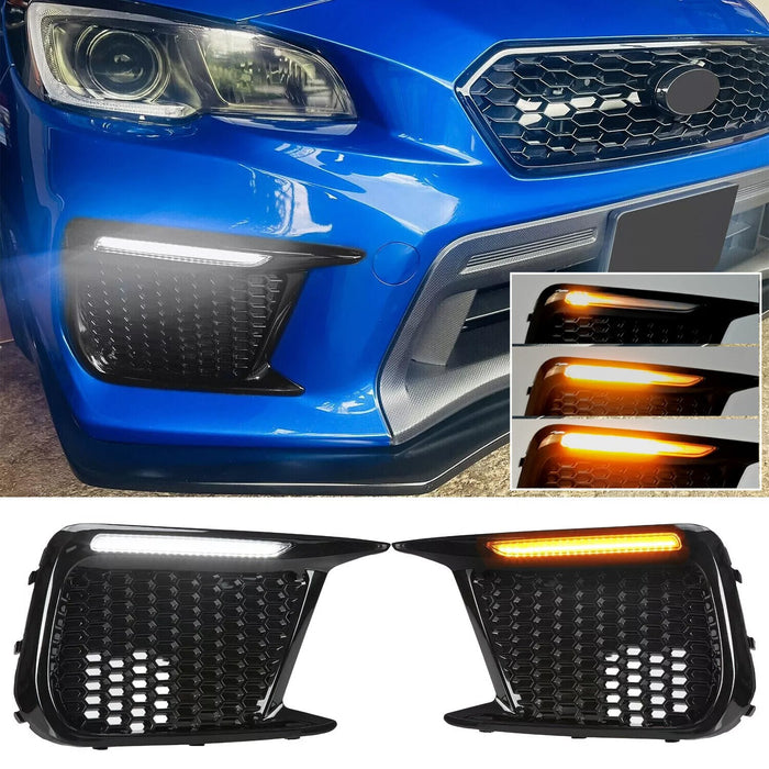 DURAFORCE Sequential LED DRL Fog Light Bezels For 2018 2019 2020 2021 Subaru WRX STI LH+RH