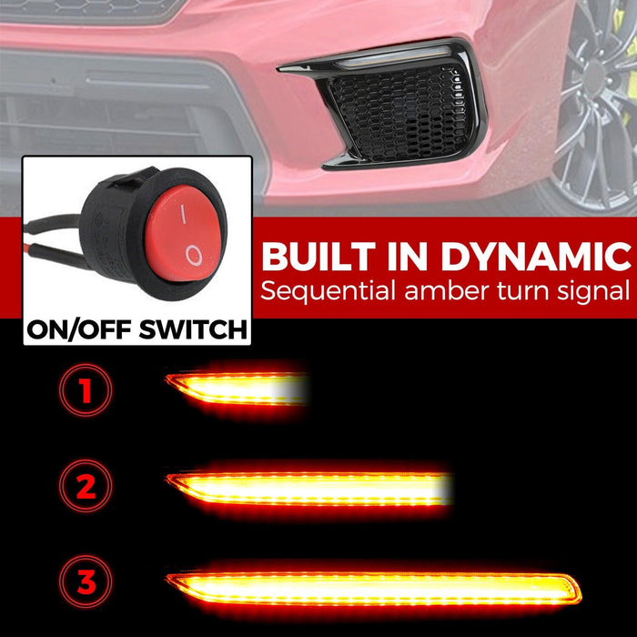 DURAFORCE Sequential LED DRL Fog Light Bezels For 2018 2019 2020 2021 Subaru WRX STI LH+RH