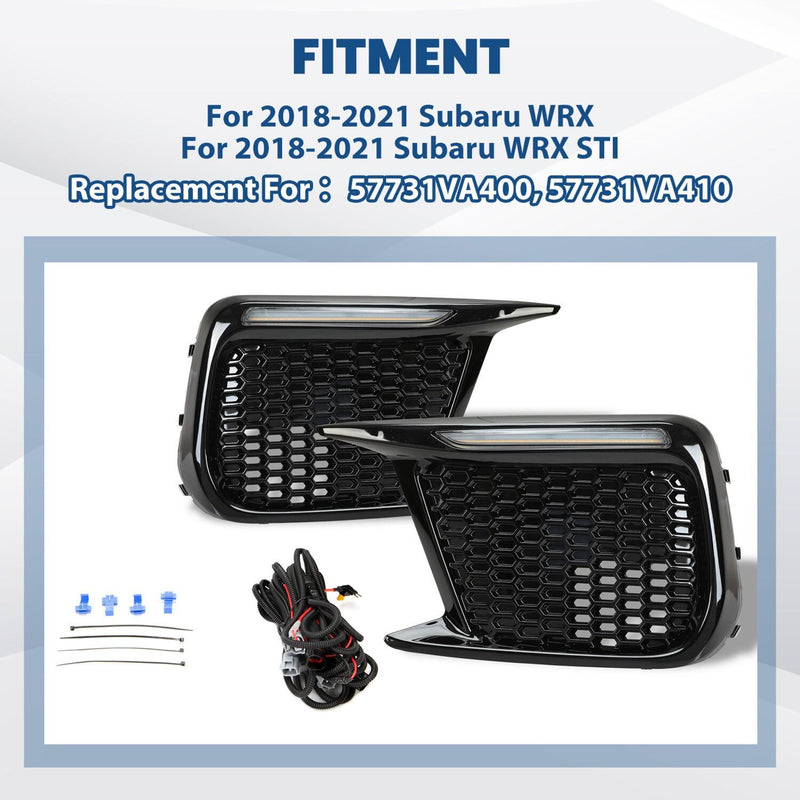 DURAFORCE Sequential LED DRL Fog Light Bezels For 2018 2019 2020 2021 Subaru WRX STI LH+RH