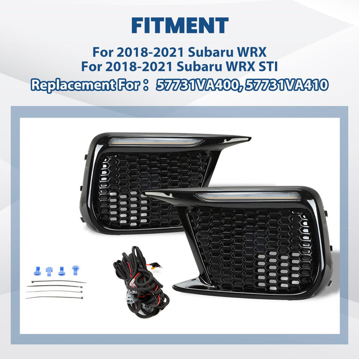 DURAFORCE Sequential LED DRL Fog Light Bezels For 2018 2019 2020 2021 Subaru WRX STI LH+RH