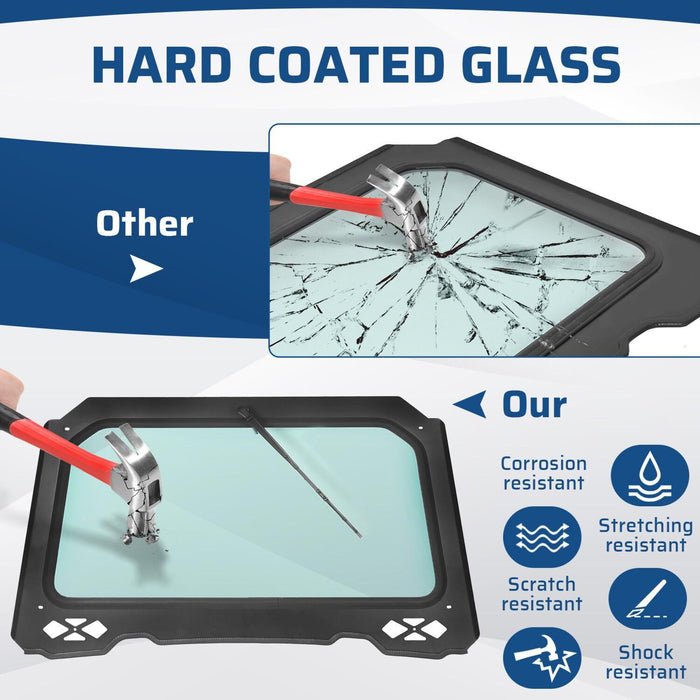 DURAFORCE Full Glass Windshield W/ Wiper For Polaris RZR 900 Trail S 1000, XP - UV protect