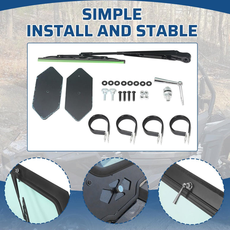 DURAFORCE Full Glass Windshield W/ Wiper For Polaris RZR 900 Trail S 1000, XP - UV protect