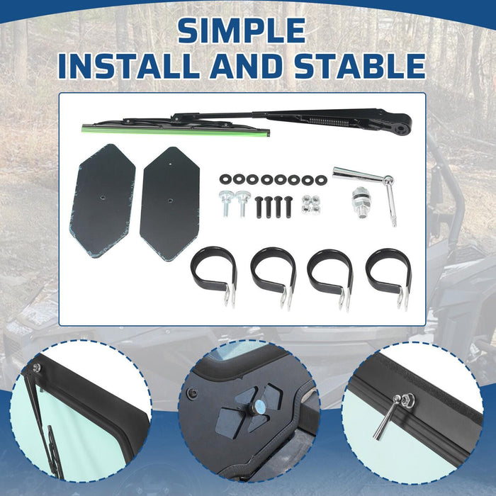 DURAFORCE Full Glass Windshield W/ Wiper For Polaris RZR 900 Trail S 1000, XP - UV protect