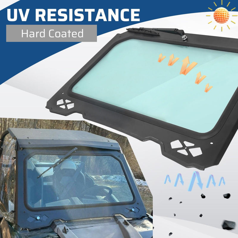 DURAFORCE Full Glass Windshield W/ Wiper For Polaris RZR 900 Trail S 1000, XP - UV protect