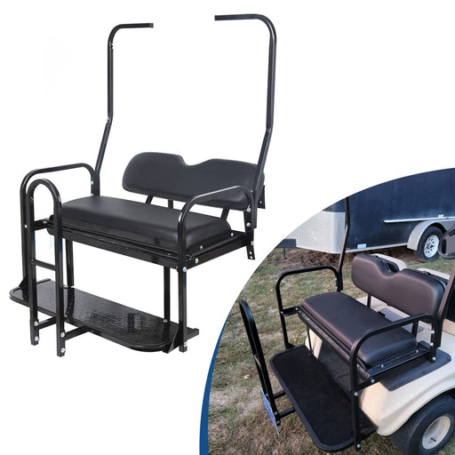 DURAFORCE Rear Flip Seat Kit for Club Car Golf Cart DS Model 1982-2000/Black w/t Grab Bar