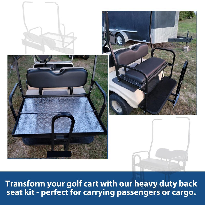 DURAFORCE Rear Flip Seat Kit for Club Car Golf Cart DS Model 1982-2000/Black w/t Grab Bar