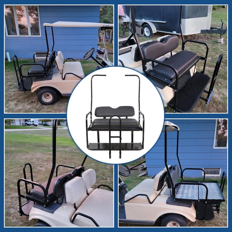 DURAFORCE Rear Flip Seat Kit for Club Car Golf Cart DS Model 1982-2000/Black w/t Grab Bar
