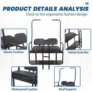 DURAFORCE Rear Flip Seat Kit for Club Car Golf Cart DS Model 1982-2000/Black w/t Grab Bar