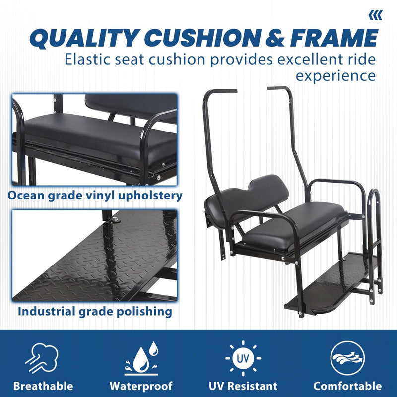 DURAFORCE Rear Flip Seat Kit for Club Car Golf Cart DS Model 1982-2000/Black w/t Grab Bar