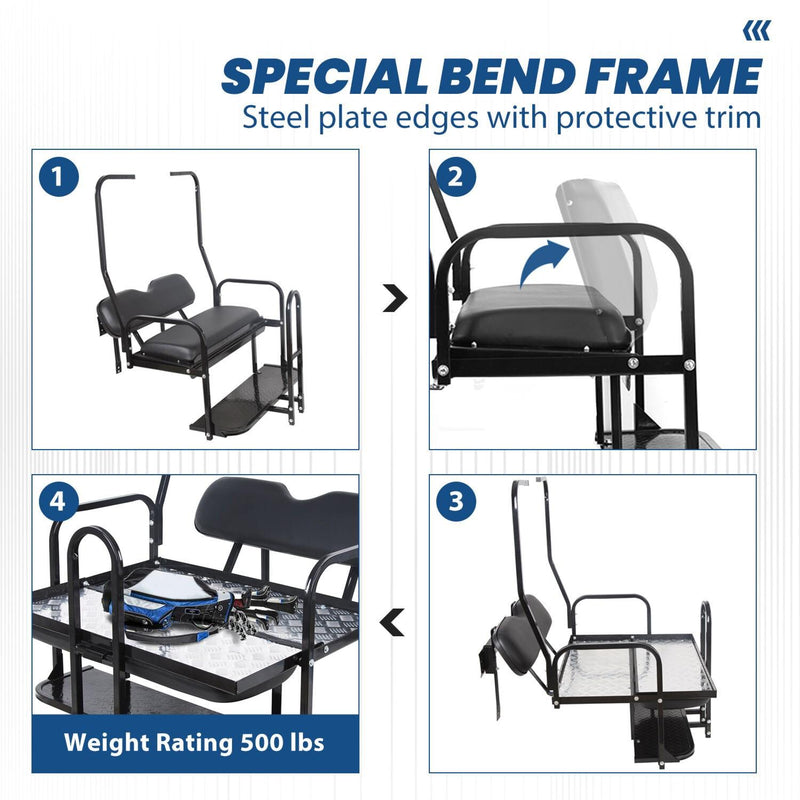 DURAFORCE Rear Flip Seat Kit for Club Car Golf Cart DS Model 1982-2000/Black w/t Grab Bar